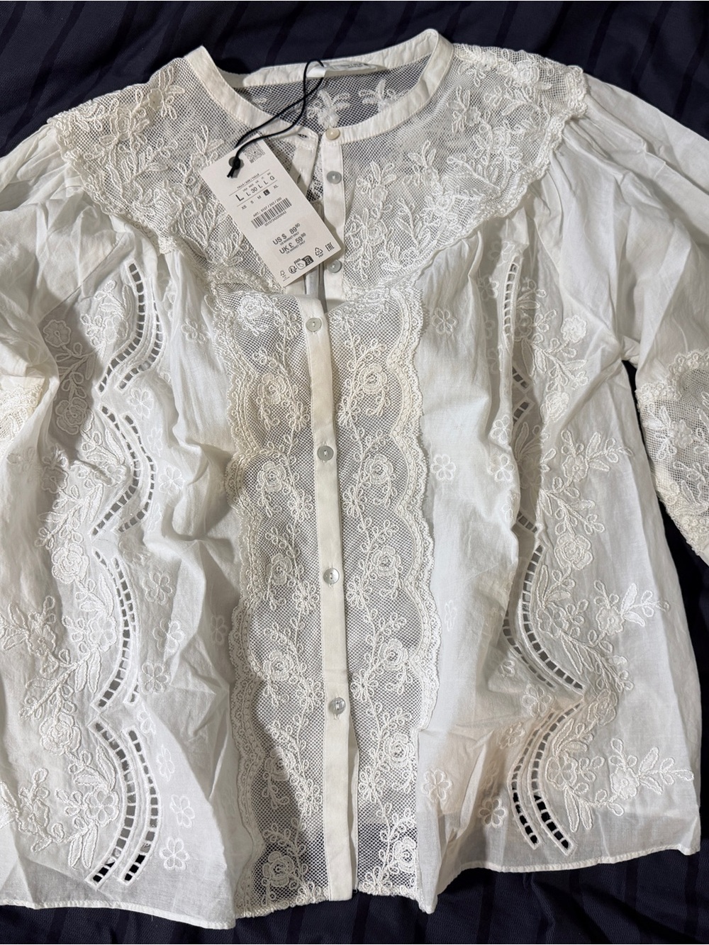Zara Embroidered Eyelet Shirt / New / L
